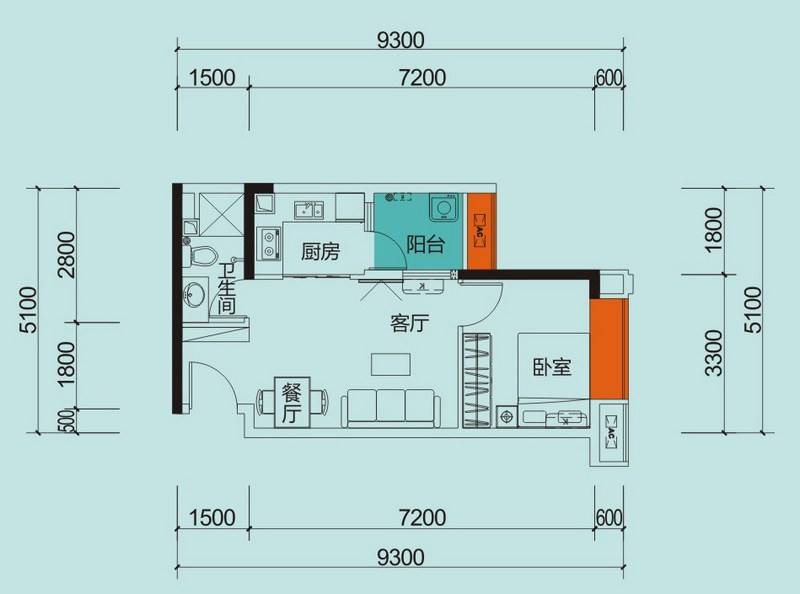 天健阳光花园 d3户型 51.8平米