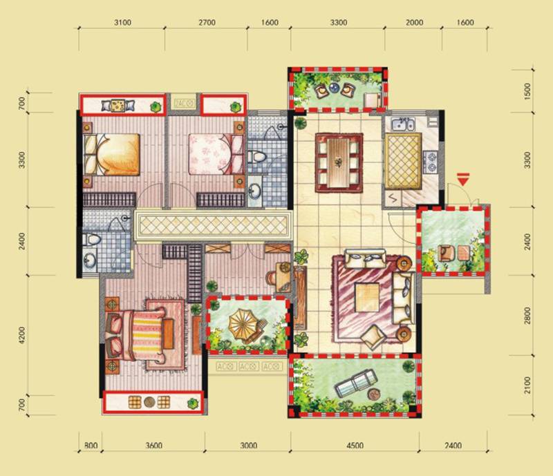 东江学府5期 4c户型 142平米