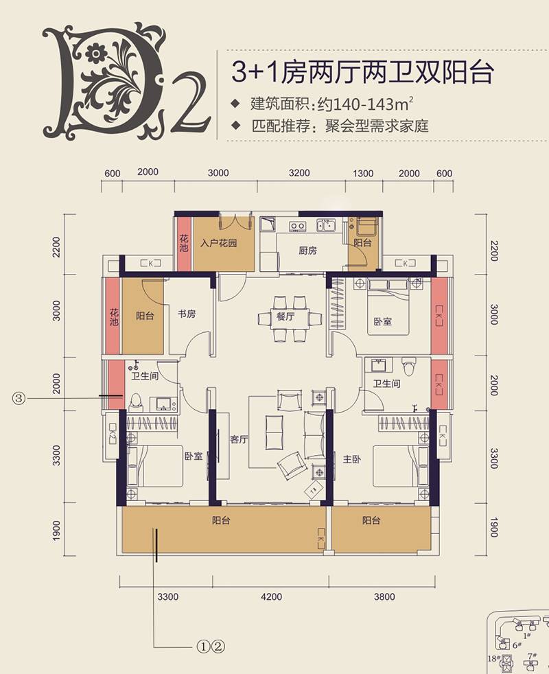 中洲天御二期 d2户型 142㎡